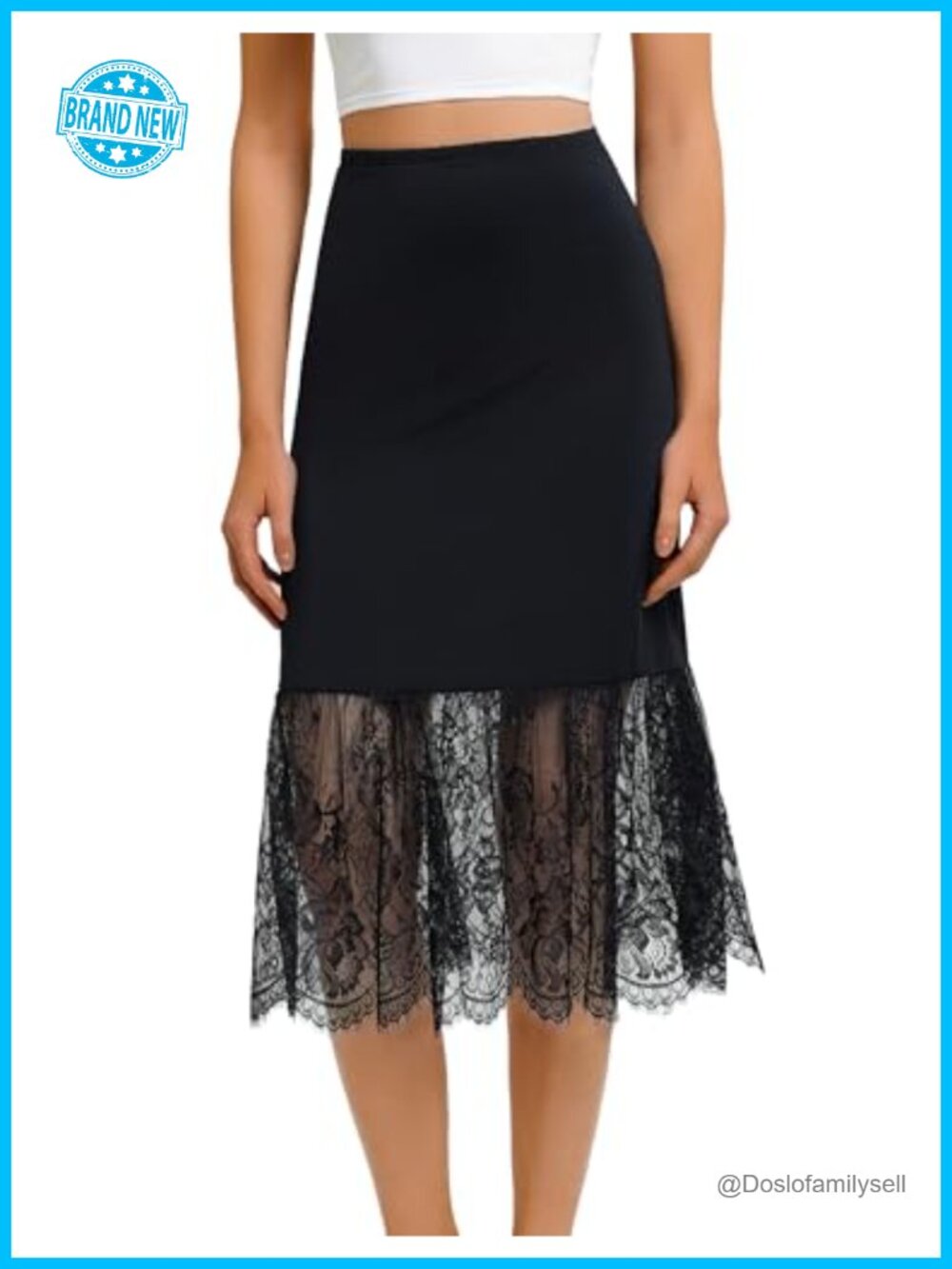 Avidlove Half Slip Lace Underskirt Long Ice Silk Nylon Spandex Lace Hem